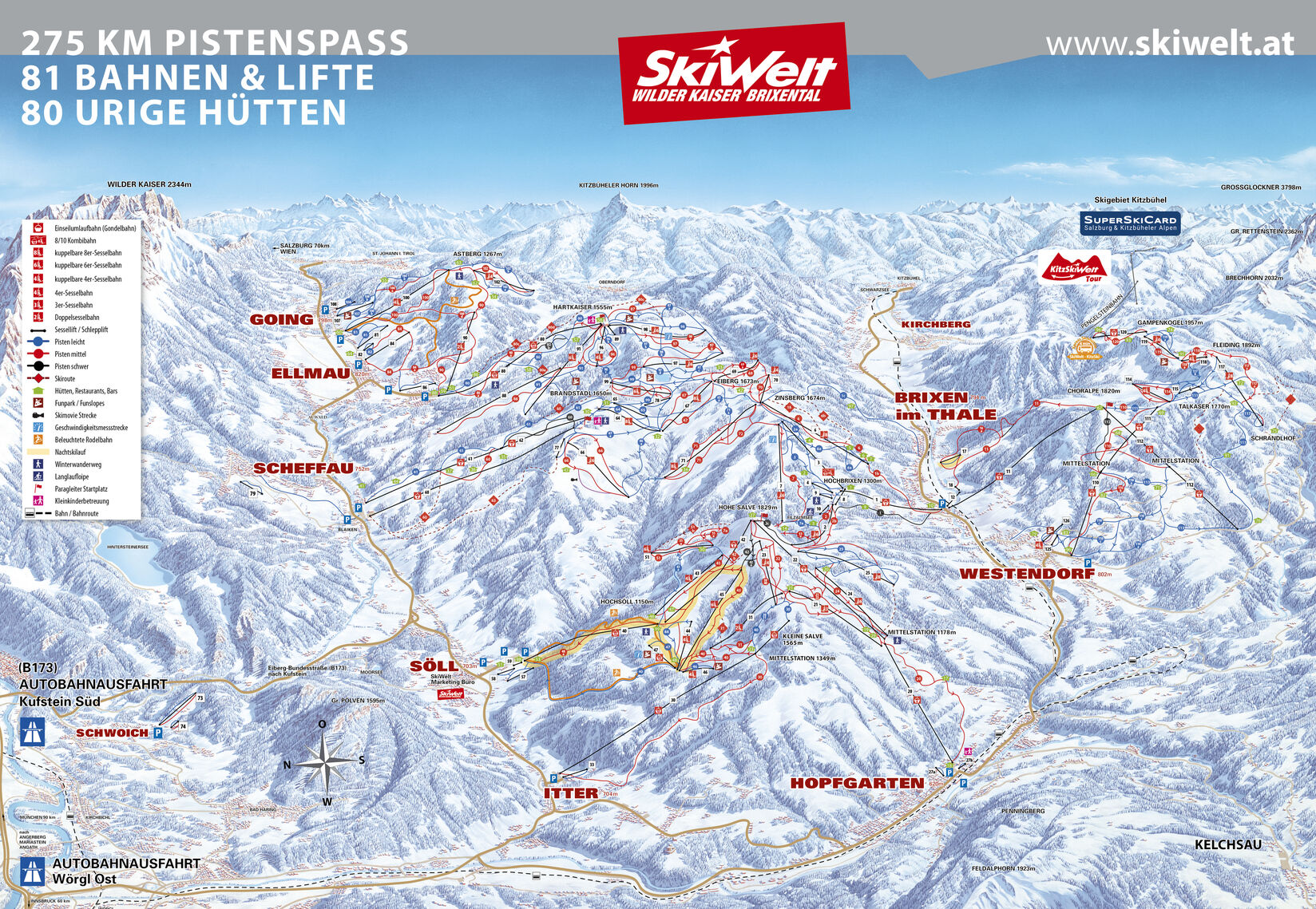 PistenplanSkigebiet SkiWelt / Söll