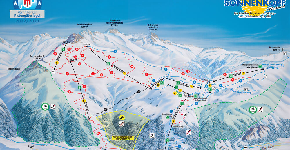 Plan skijaških staza Skijaško područje Sonnenkopf / Klostertal