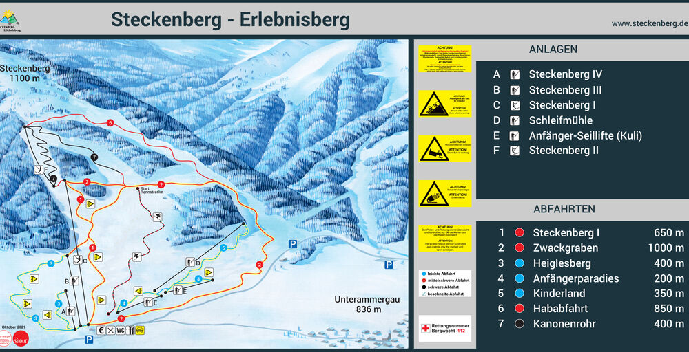 Pistenplan Skigebiet Steckenberglifte - Schartenlifte / Unterammergau