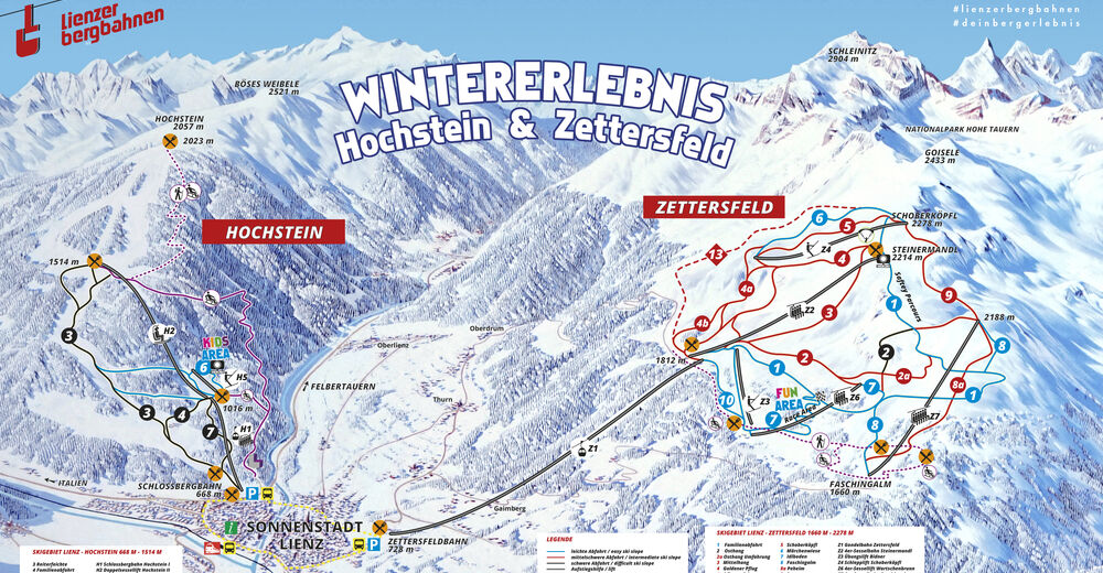 Piste map Ski resort Lienzer Bergbahnen / Zettersfeld / Hochstein