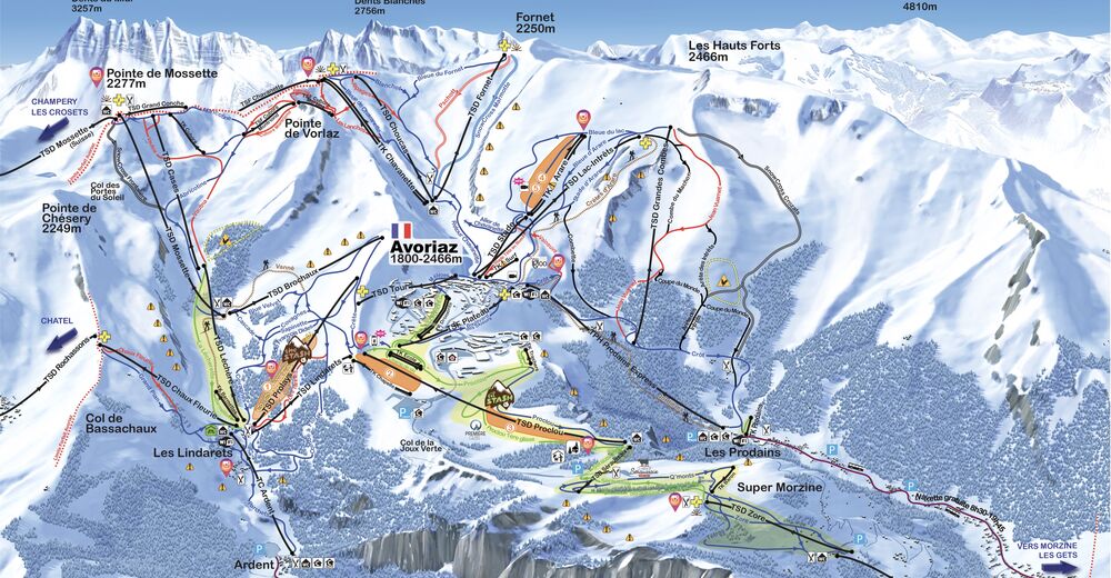Planul pistelor Zonă de schi Avoriaz 1800 / Portes du Soleil