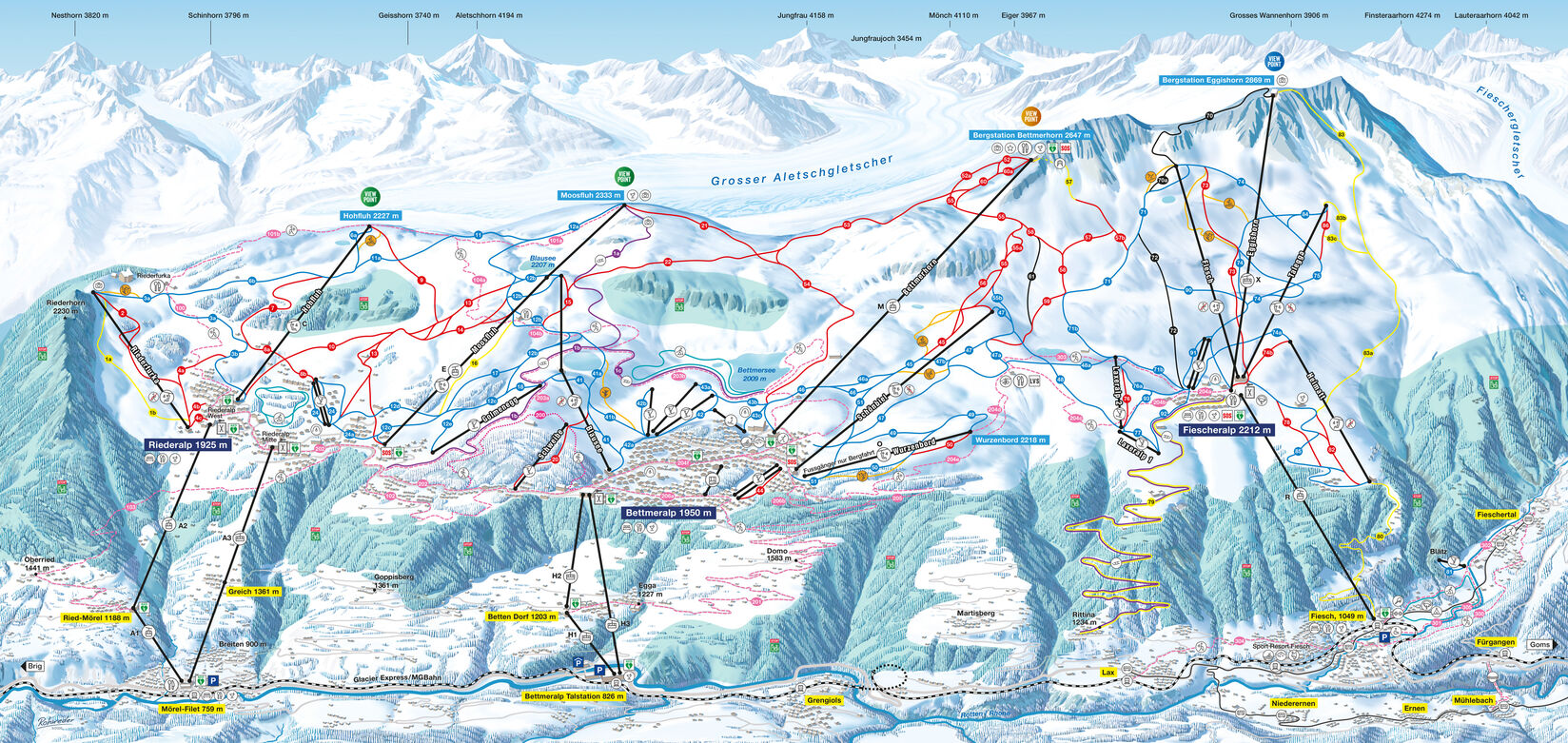 PistenplanSkigebiet Aletsch Arena / Riederalp - Bettmeralp - Fiesch-Eggishorn