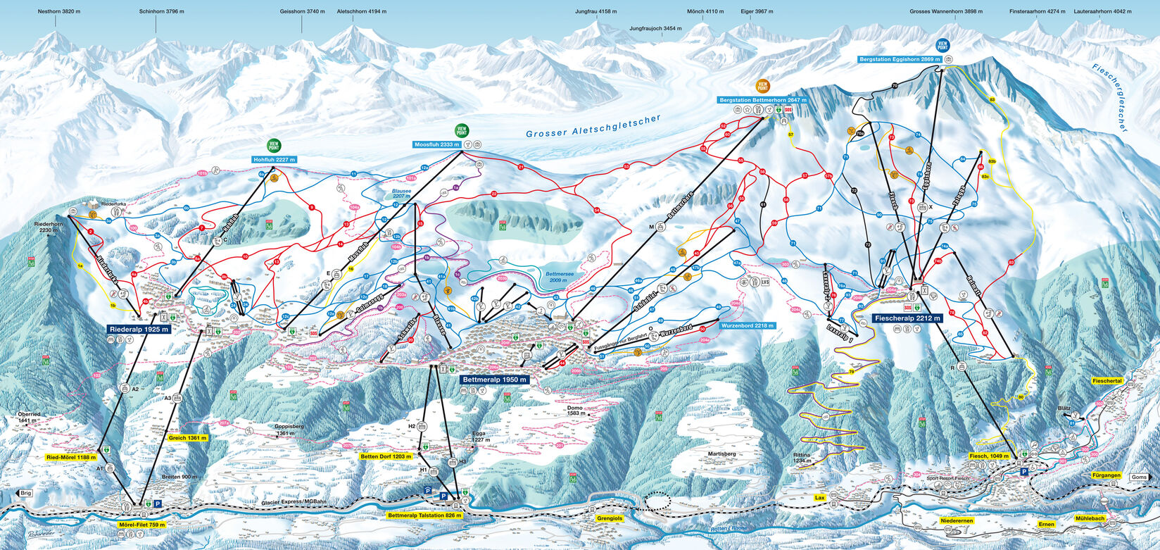 PistenplanSkigebiet Aletsch Arena / Riederalp - Bettmeralp - Fiesch-Eggishorn