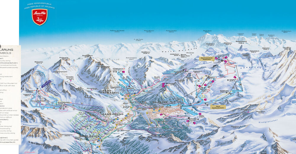 Mapa stoków Ośrodek narciarski Saas-Fee