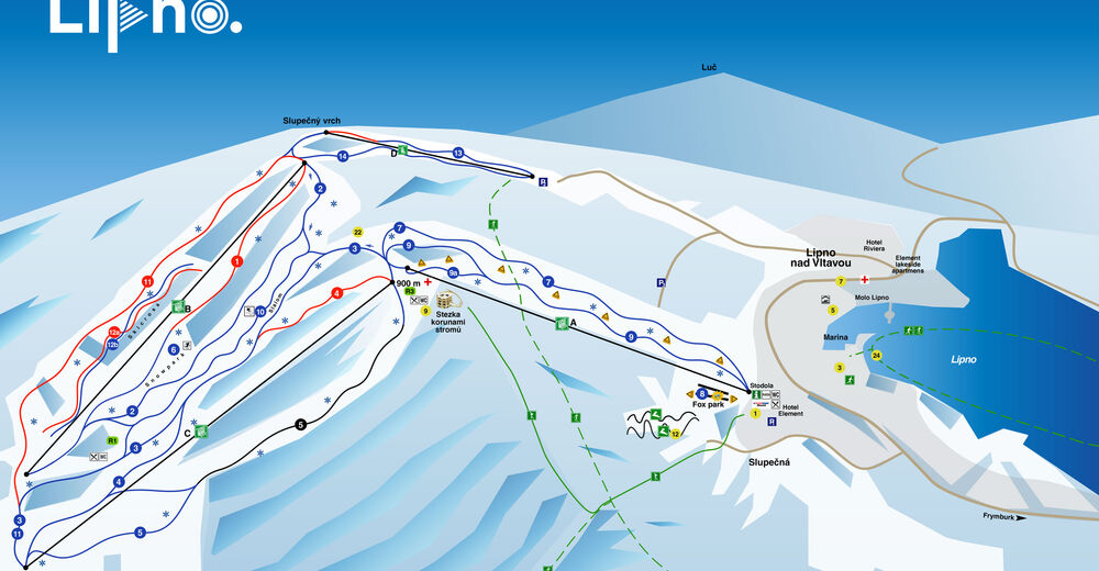 Planul pistelor Zonă de schi Lipno