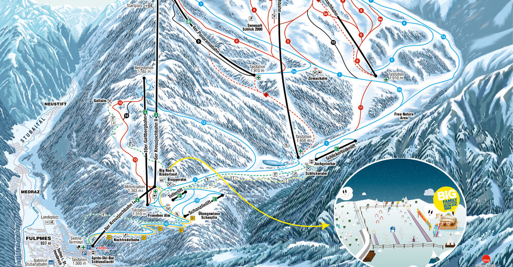 Plano de pista Estación de esquí Schlick 2000 - Fulpmes