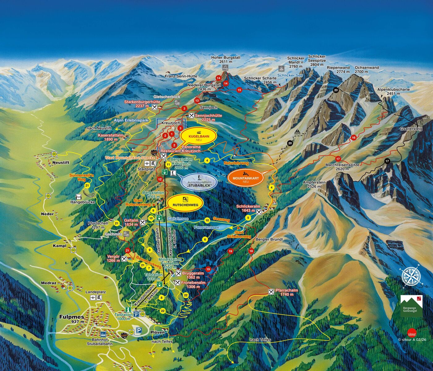 PistenplanSkigebiet Schlick 2000 - Fulpmes