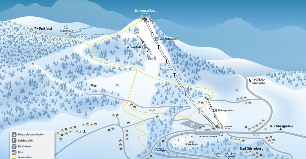 Bakkeoversikt Skiområde Zinkenlifte / Hallein Dürrnberg