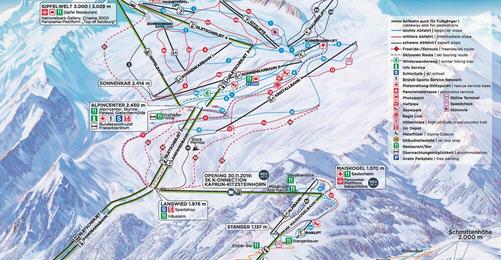 Planul pistelor Zonă de schi Maiskogel / Kaprun / Kitzsteinhorn