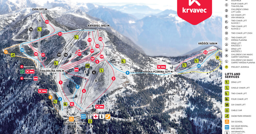 Plan de piste Station de ski Krvavec