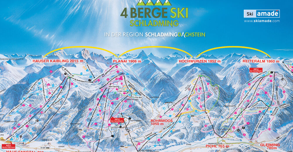 Plán sjezdovky Lyžařská oblast Reiteralm / Schladming / Ski amade