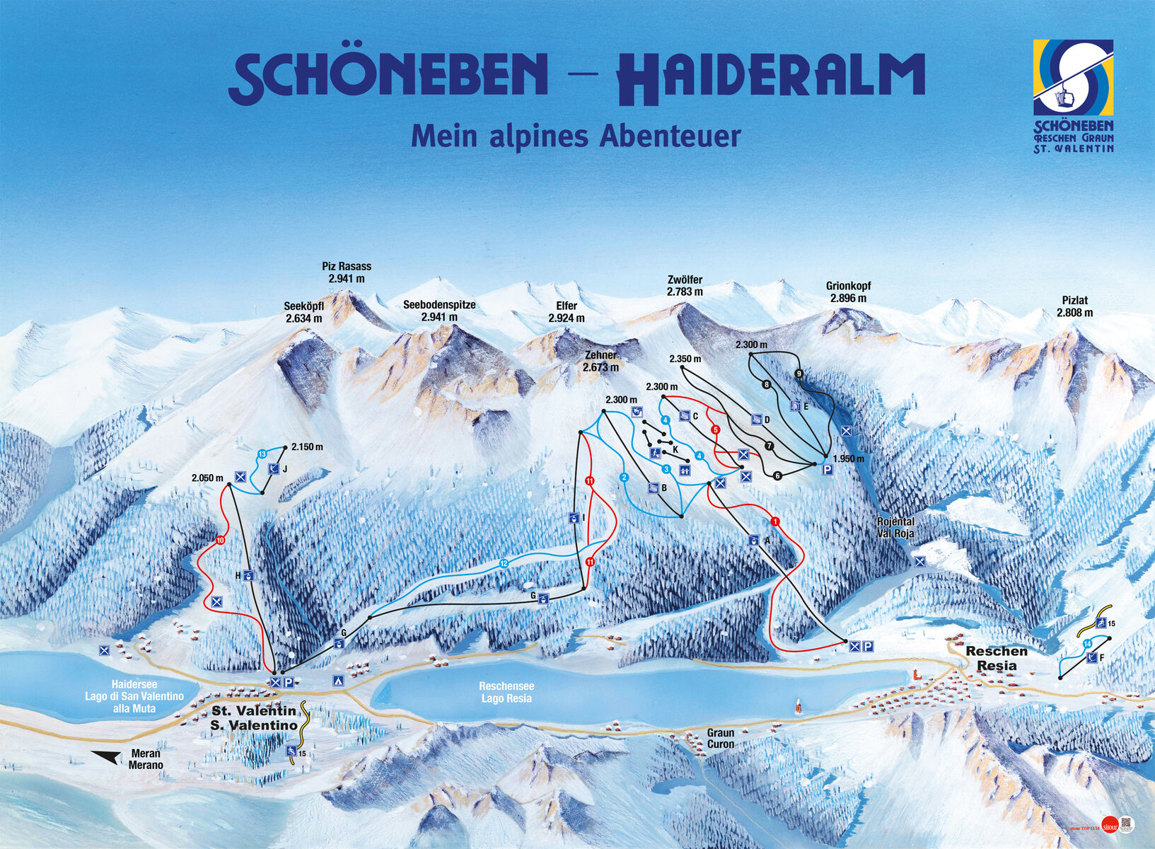PistenplanSkigebiet Schöneben - Haideralm / Reschenpass