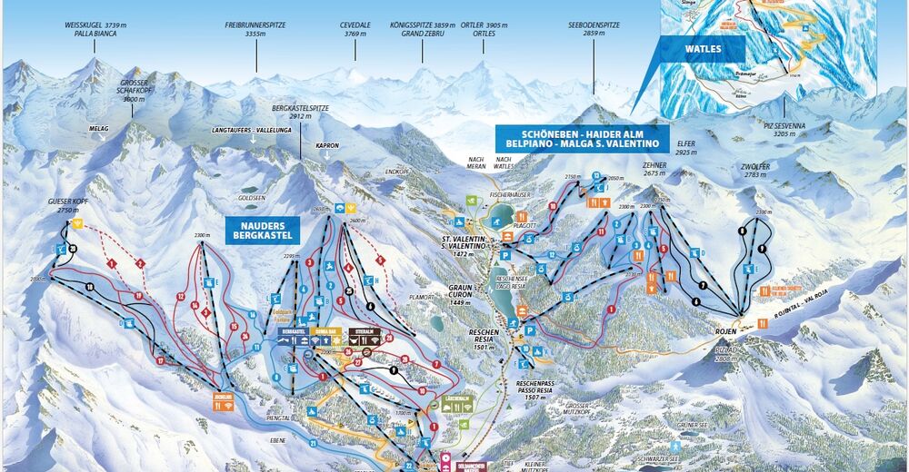 Mappa delle piste Comparto sciistico Belpiano - Malga san Valentino / Passo Resia