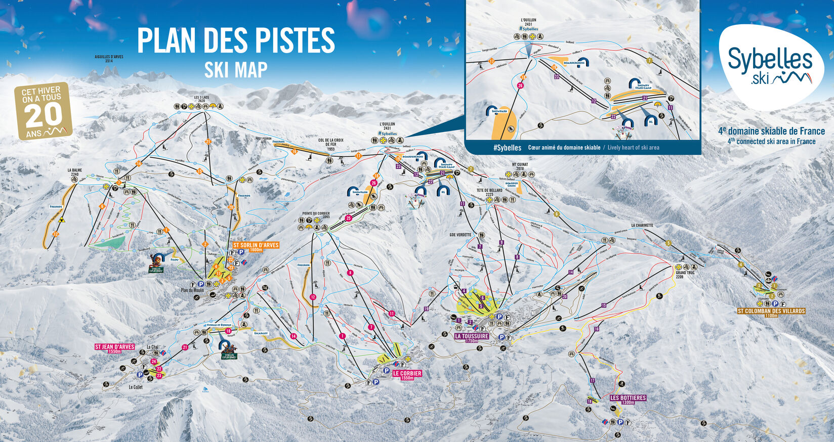 PistenplanSkigebiet Les Bottières - Les Sybelles