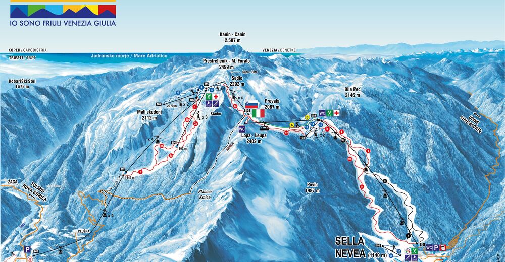 Planul pistelor Zonă de schi Sella Nevea