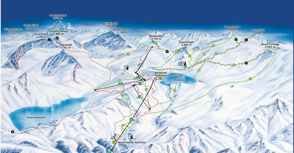 Pistenplan Skigebiet Weissee Gletscherwelt