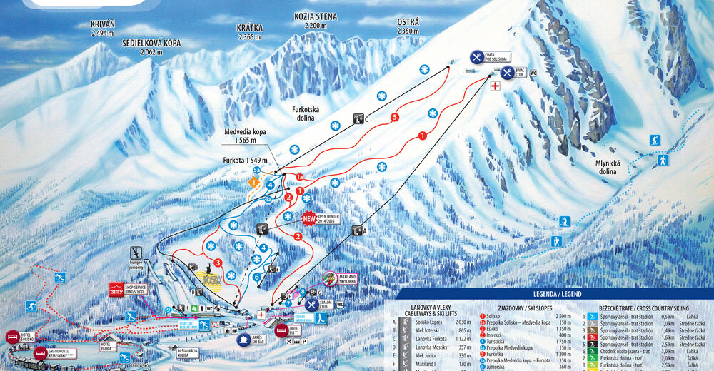 Plan skijaških staza Skijaško područje Štrbské Pleso