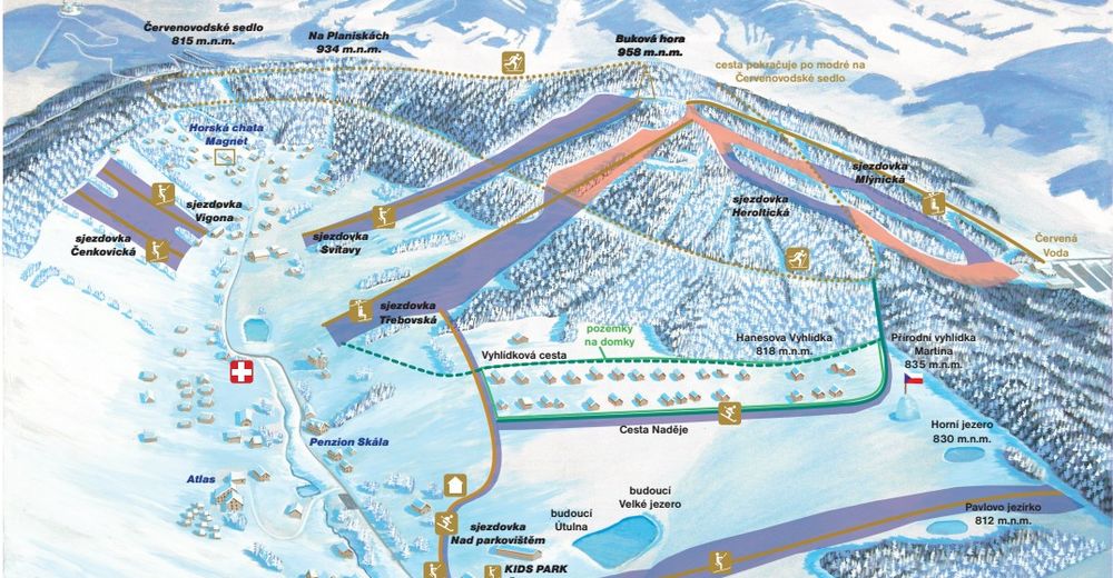 Planul pistelor Zonă de schi Čenkovice