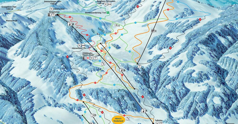 Plan skijaških staza Skijaško područje Bolsterlang / Hörnerbahn