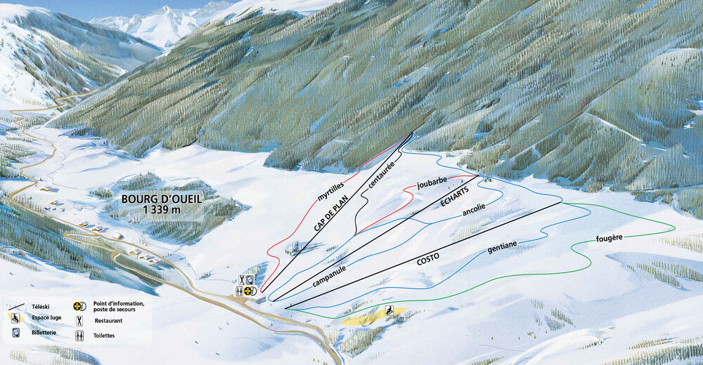 Plan de piste Station de ski Bourg d'Oueil