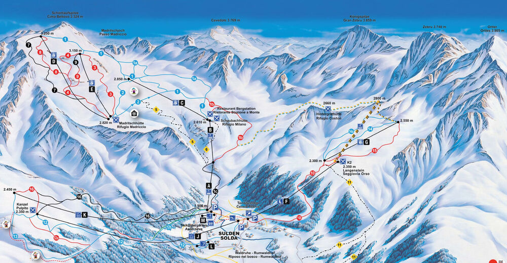 Mapa stoków Ośrodek narciarski Sulden am Ortler