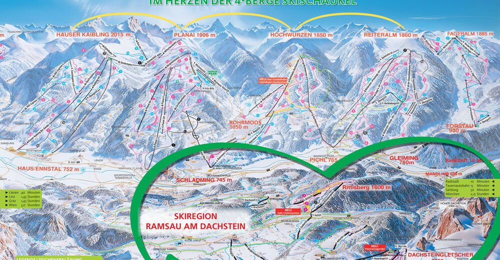 Plan skijaških staza Skijaško područje Ramsau / Dachstein / Ski amade
