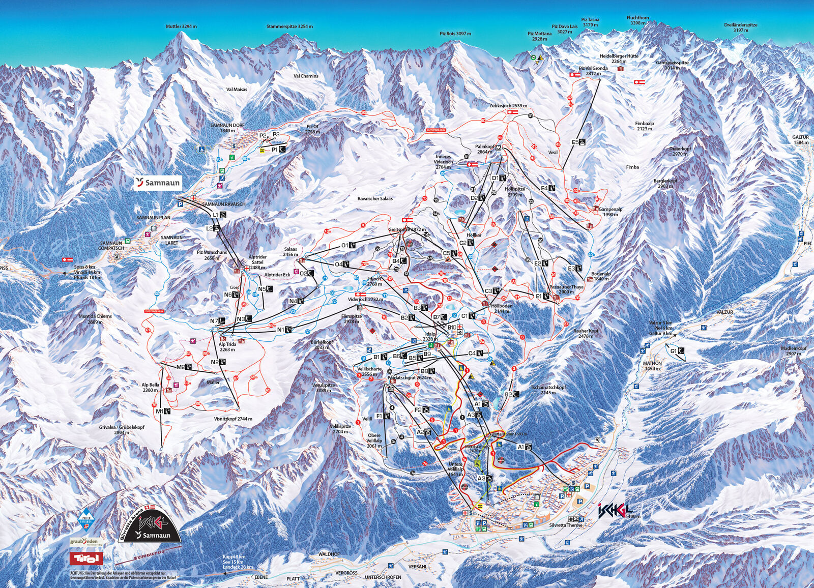 Pistenplan Skigebiet Silvretta Arena Ischgl / Samnaun Pistenplan Skigebiet Silvretta Arena Ischgl / Samnaun