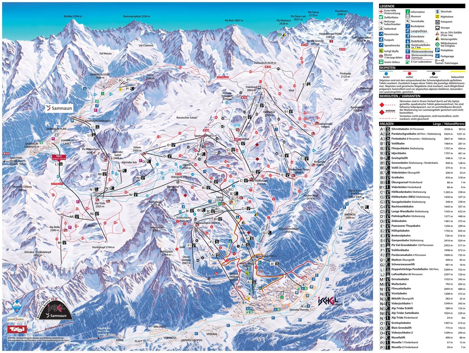 PistenplanSkigebiet Silvretta Arena Samnaun / Ischgl