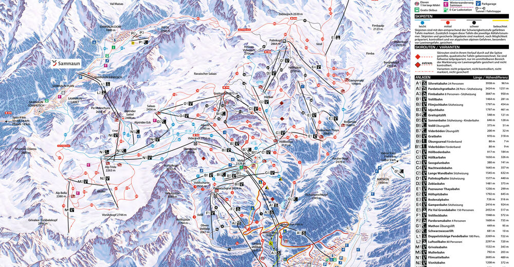 Planul pistelor Zonă de schi Silvretta Arena Samnaun / Ischgl