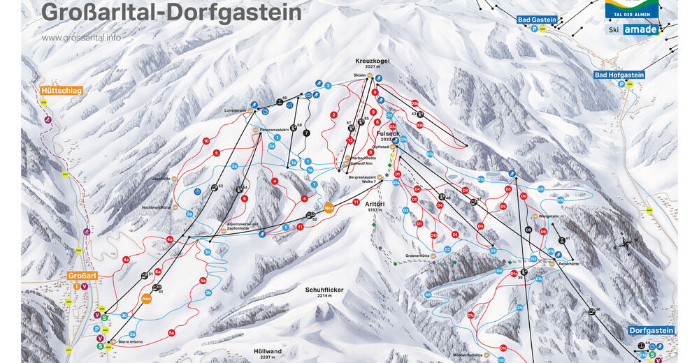 Plan skijaških staza Skijaško područje Großarl Tal / Ski amade