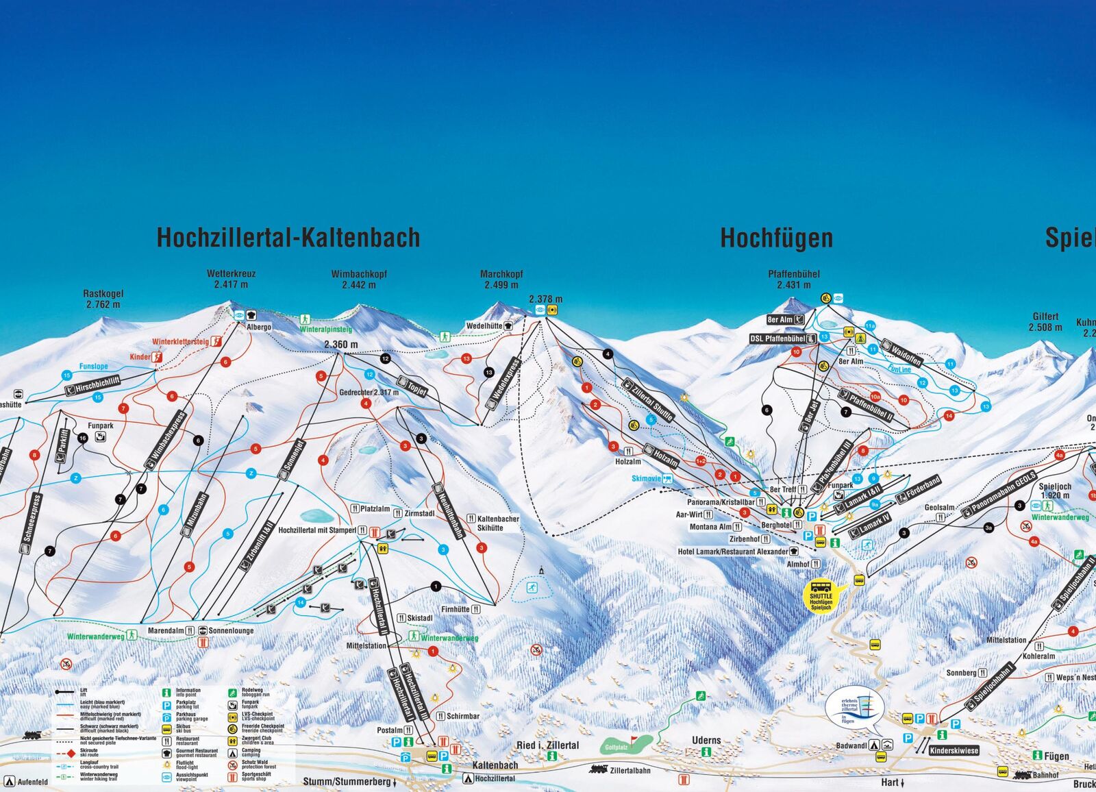 Pistenplan Skigebiet Hochfügen / Zillertal