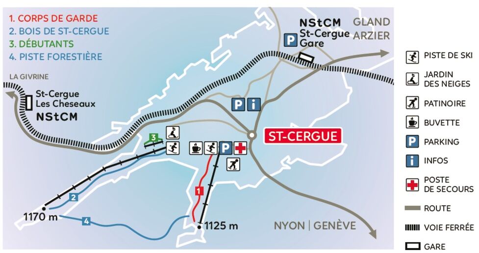 Planul pistelor Zonă de schi St. Cergue