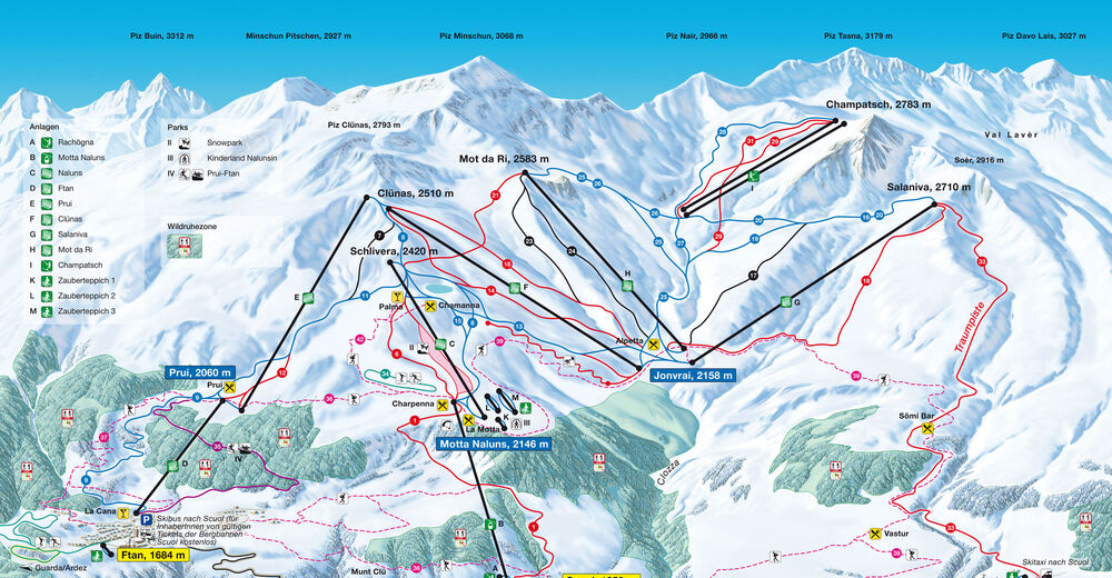 Plano de pista Estación de esquí Scuol Motta Naluns