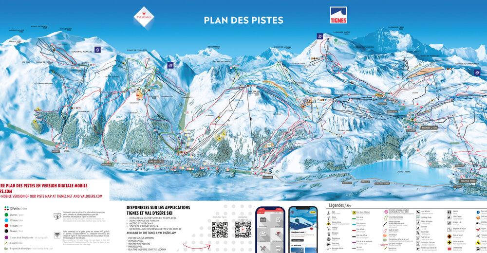 Plán sjezdovek Lyžařský areál Val d'Isère