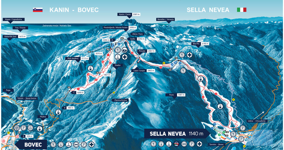 Pistenplan Skigebiet Kanin - Bovec