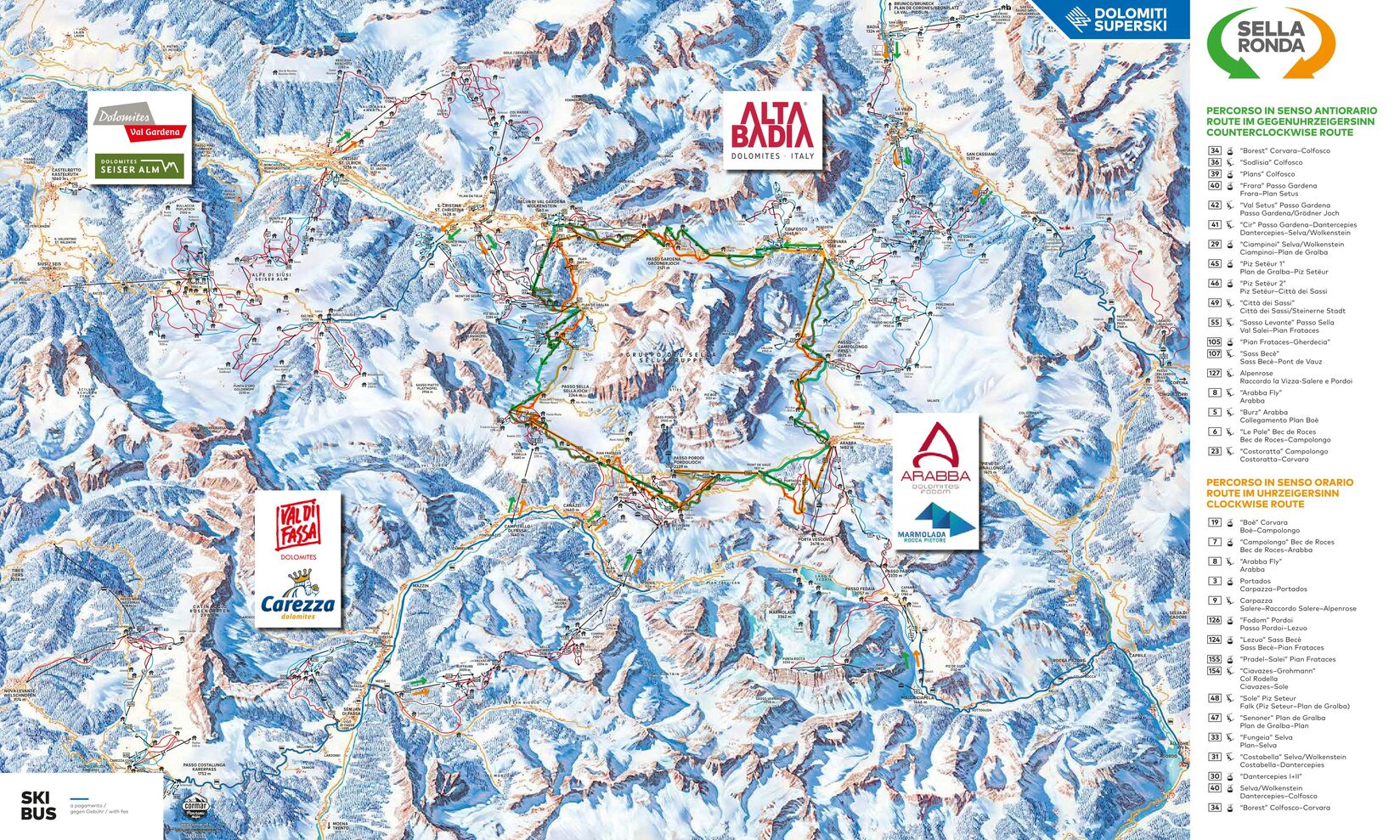 PistenplanSkigebiet Sellaronda - Dolomiten