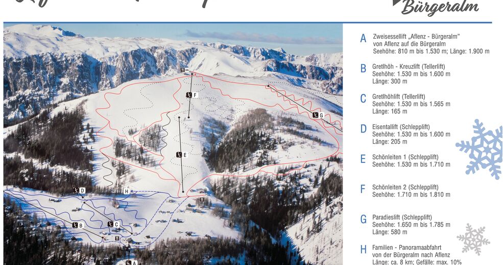 Plan skijaških staza Skijaško područje Aflenzer Bürgeralm