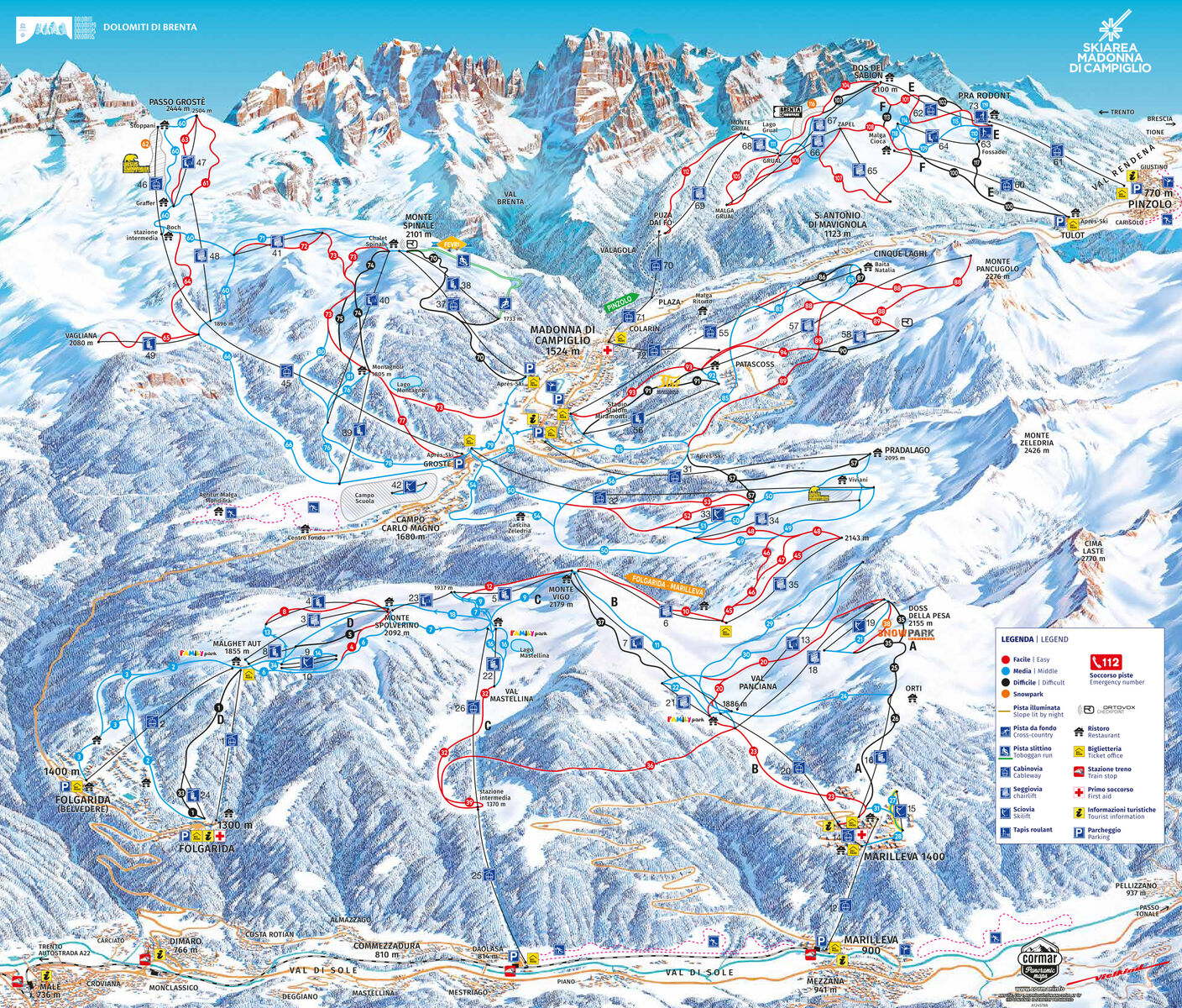 PistenplanSkigebiet Madonna di Campiglio / Dolomiti di Brenta