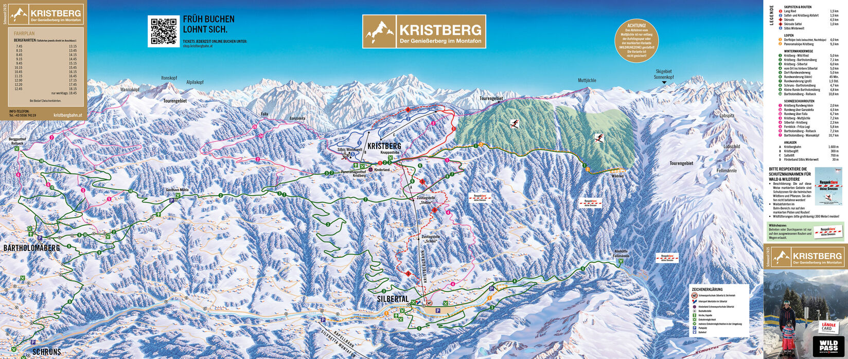 PistenplanSkigebiet Kristbergbahn / Silbertal / Montafon