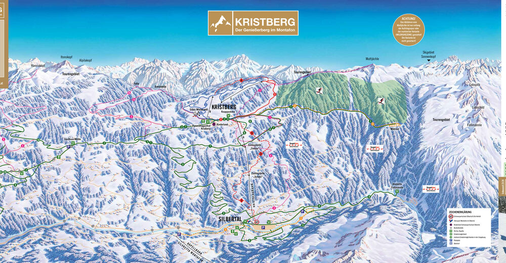 Pistenplan Skigebiet Kristbergbahn / Silbertal / Montafon