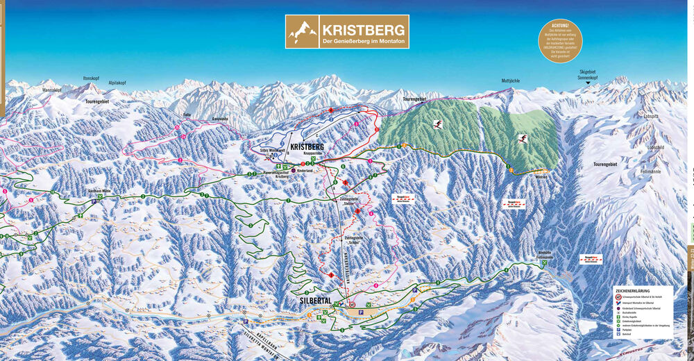 Mapa zjazdoviek Lyžiarske stredisko Kristbergbahn / Silbertal / Montafon