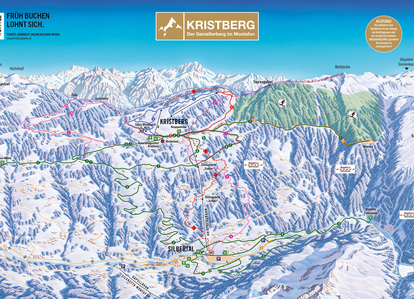 Pistenplan Skigebiet Kristbergbahn / Silbertal / Montafon Pistenplan Skigebiet Kristbergbahn / Silbertal / Montafon