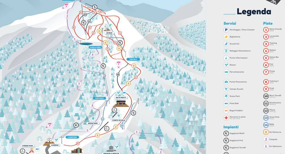 Mappa delle piste Comparto sciistico Domobianca 365