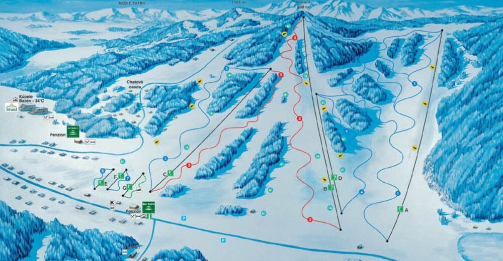 Planul pistelor Zonă de schi Skipark Vyšné Ružbachy