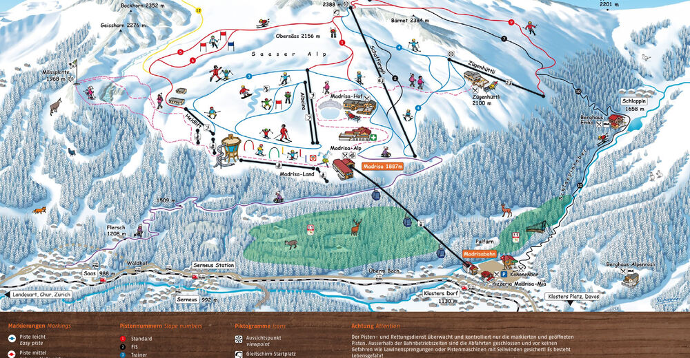 Planul pistelor Zonă de schi Klosters Madrisa