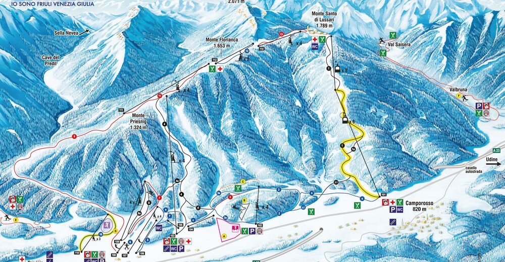 Mapa stoków Ośrodek narciarski Monte Lussari / Tarvisio