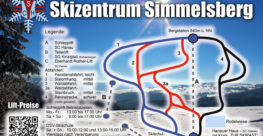 Plan skijaških staza Skijaško područje Skizentrum Simmelsberg - Skiclub Hanau