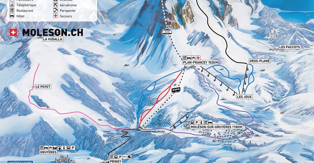 Planul pistelor Zonă de schi Moléson - La Gruyère