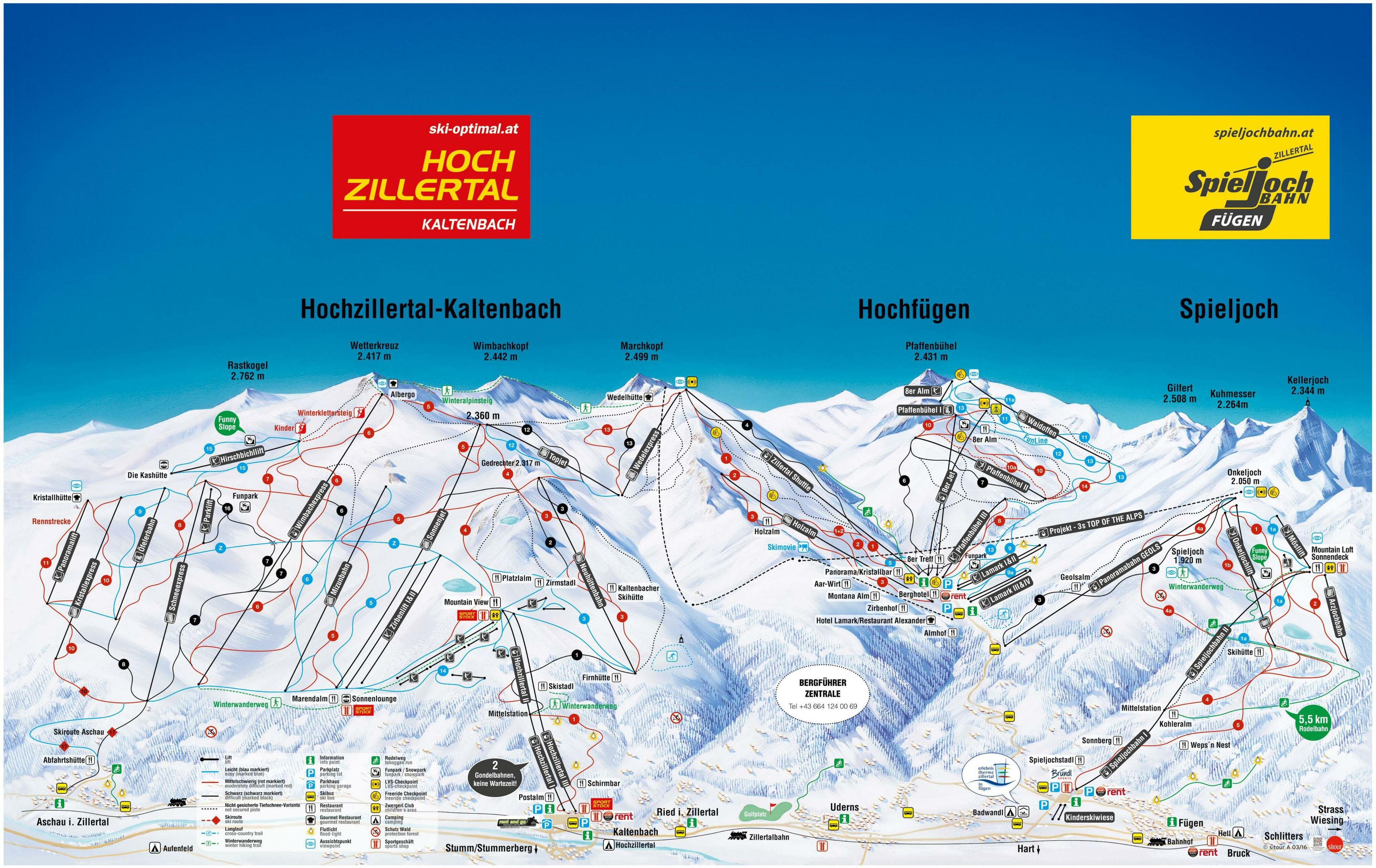 BERGFEX: Pistenplan Spieljoch/Fügen - Zillertal - Panoramakarte