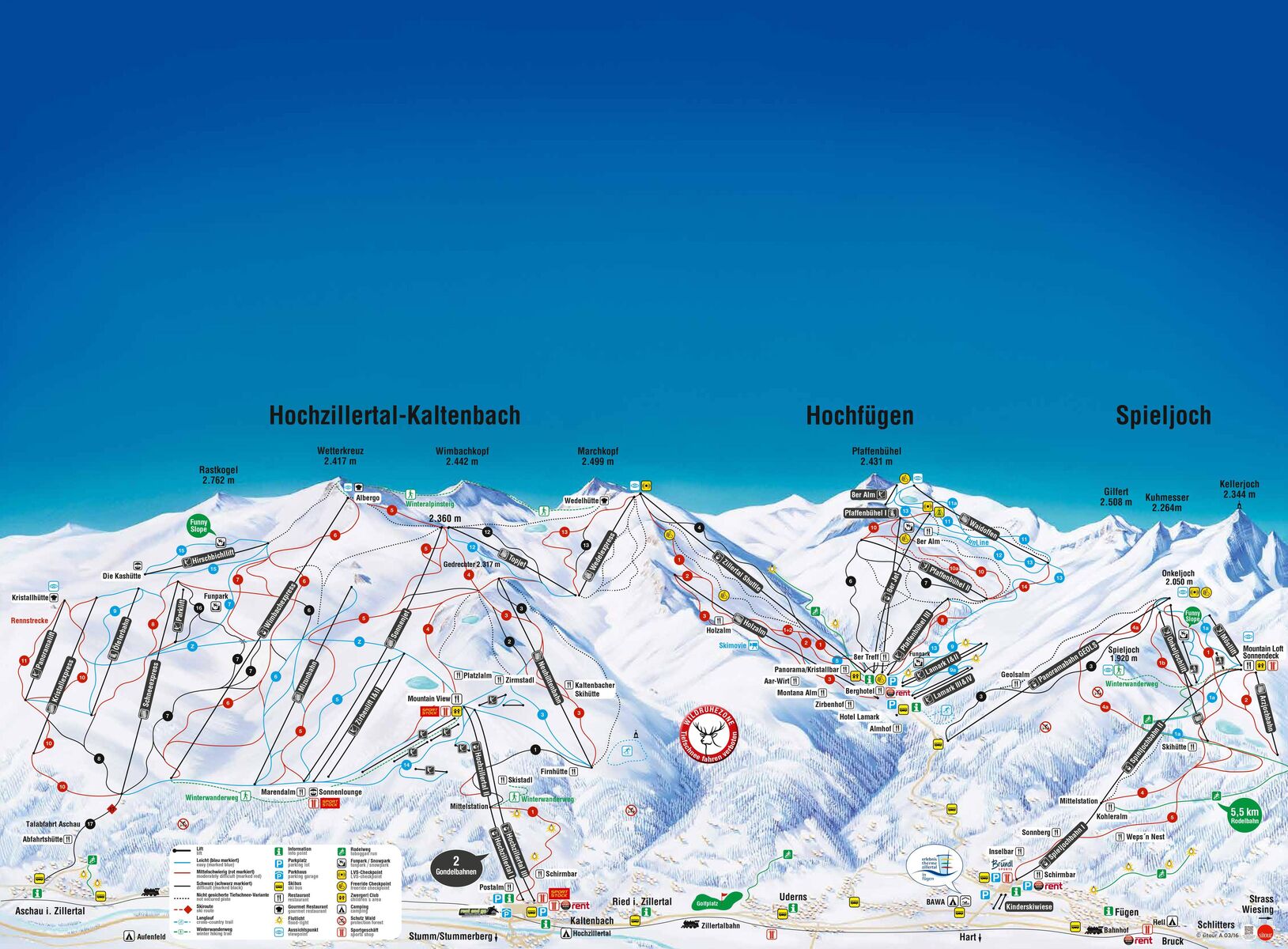 PistenplanSkigebiet Spieljoch / Fügen / Zillertal